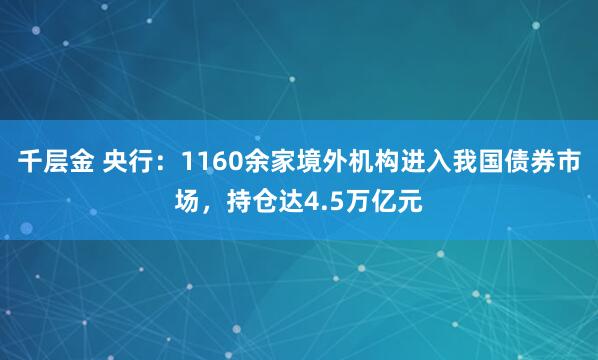千层金 央行：1160余家境外机构进入我国债券市场，持仓达4.5万亿元