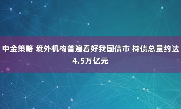 中金策略 境外机构普遍看好我国债市 持债总量约达4.5万亿元